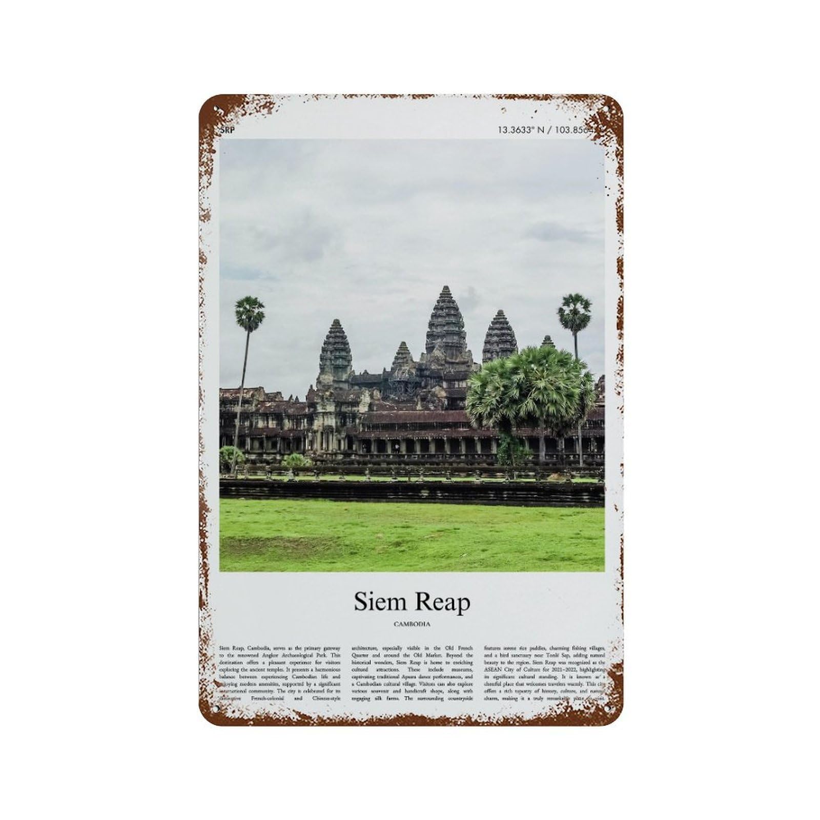 xiaoxiaoshen Siem Reap Cambodia City Scenery Wall Decor Art Metal Tin Poster Modern Home Decor Art Home Bar Shop Decorations Vintage Sign 30x20cm