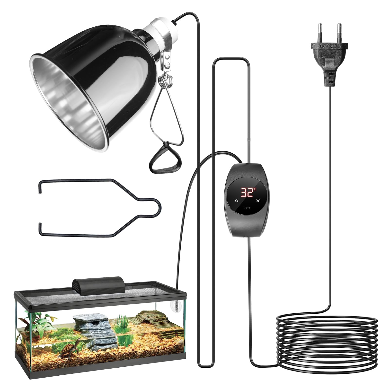 Reptilien Terrarium Dome Lampenfassung E27, Reptile Dome, Reptilien Lampenschirm mit Dimmer und Zeitschaltuhr, Wärmelampe Fassung Kuppelbefestigung für Eidechsen Schildkröte Bartagame Huhn Hund