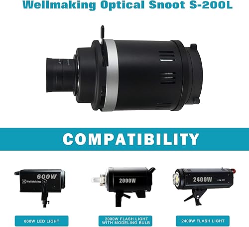 Miniatura 2 de WELLMAKING S-200 Bowens Monte óptico Snoot con lente fija Prime L-60, 2.362in F2.8, accesorios para iluminación de estudio LEDFlash, equipo