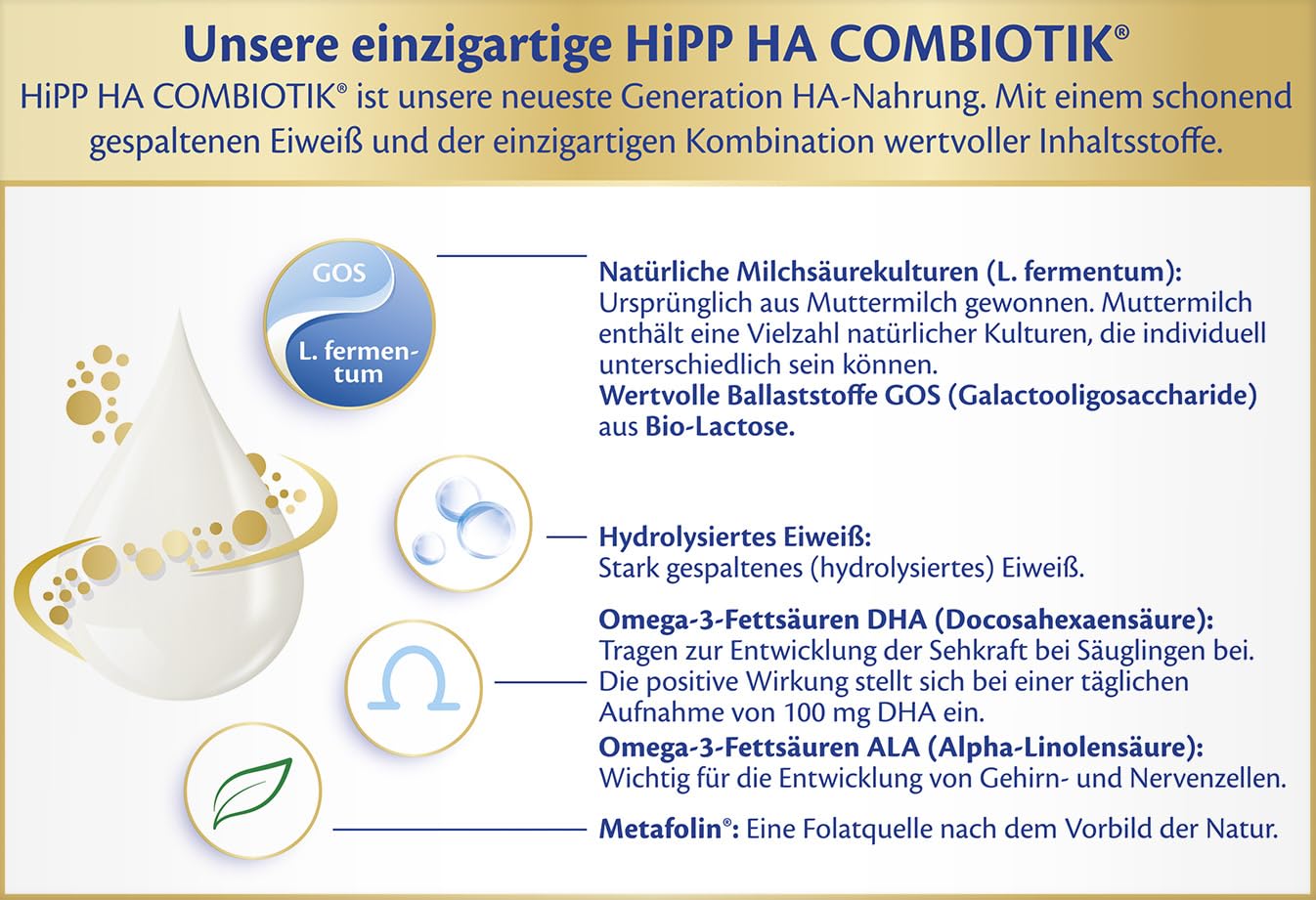 HiPP HA 2 Combiotik 4 x 600g Folgenahrung nach dem 6. Monat mit Milchsäurekulturen Ballaststoffen GOS Omega-3
