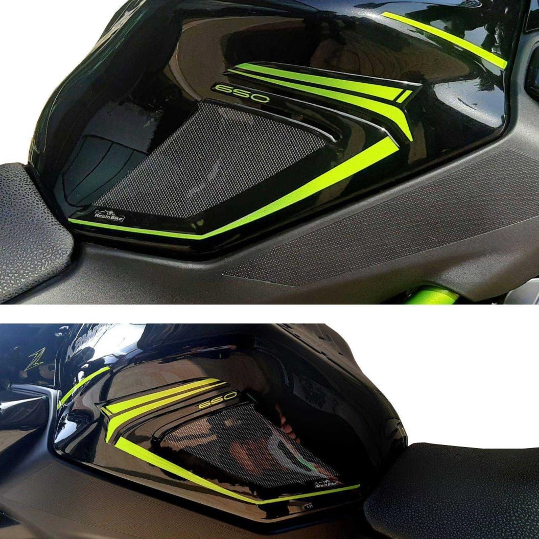 Resin Bike Adhesivos Moto Compatibles con Kawasaki Z650 2021-2024. Protección Latérales del Tanque de Choques y Arañazos Moto. Par de Pegatinas 3D Resinadas Made in Italy