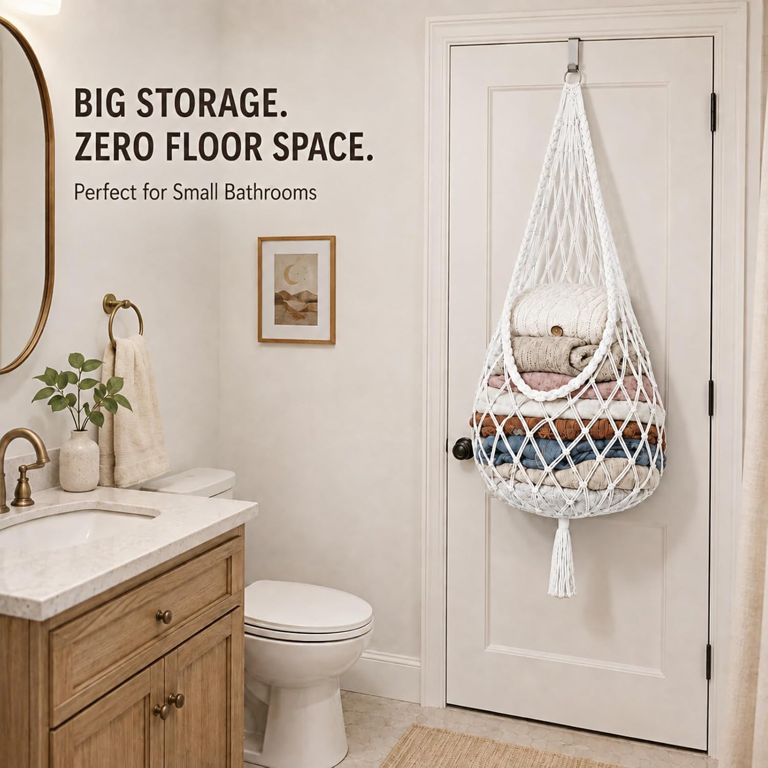 Laundry Bag, Dorm Laundry Basket, Boho Hanging Hamper for Small Spaces