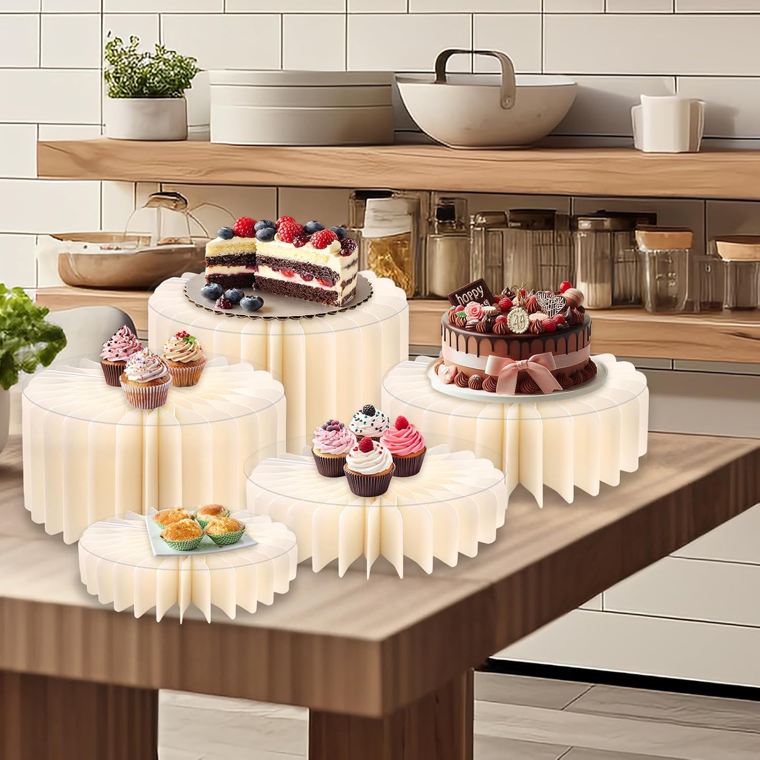 Ebrima 6 Pack Buffet Risers, Acrylic Food Risers for Buffet Table, White Risers for Display for Food, Cardboard Display Riser Cylinder Stands for Party Cupcake Cake Drink Collectibles Jewelry