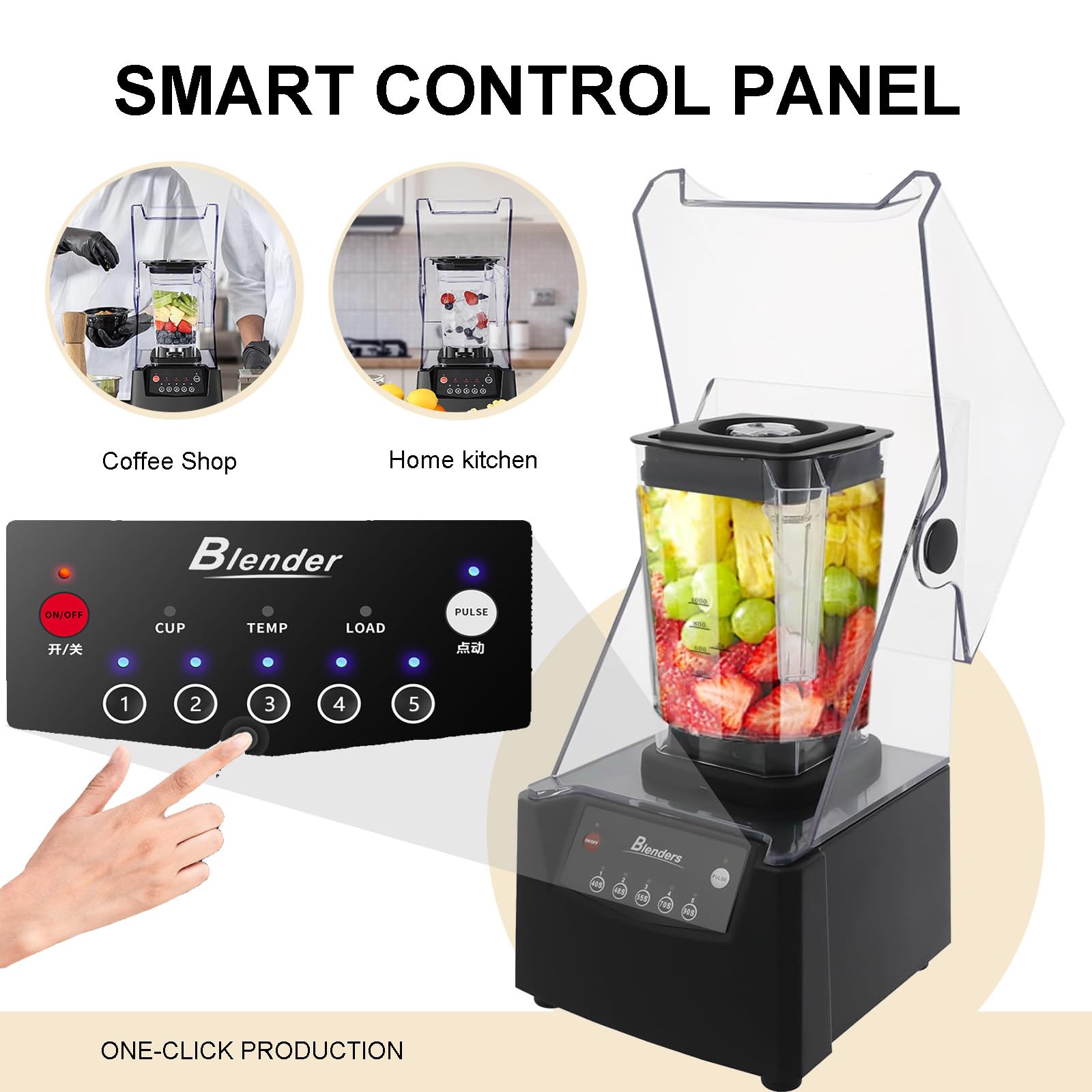 Frullatore Commerciale Con Schermo Insonorizzante, Frullatori Professionali Silenziosi Da 70 Once, Programmi Preimpostati E Potenza Silenziosa Di Livello Professionale Per Bar/Casa