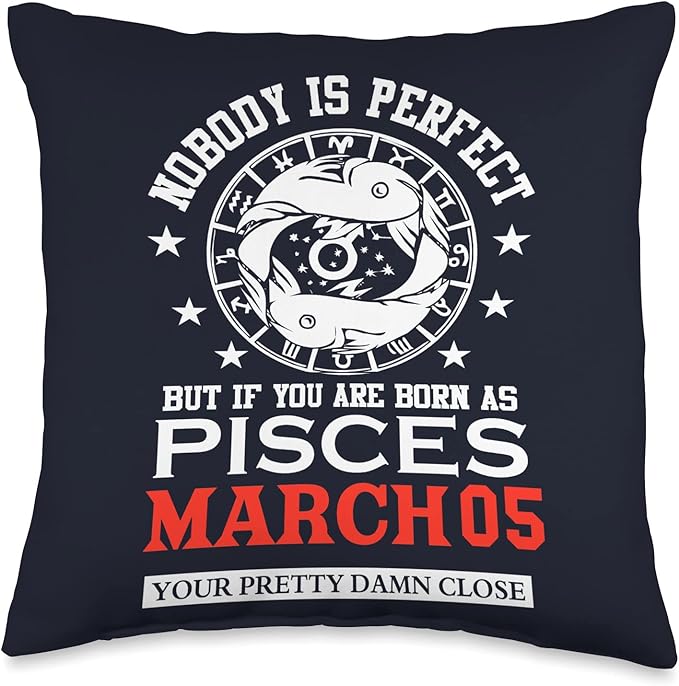 Pisces Zodiac Sign March 05 Women Man Birthday Party Throw Pillow