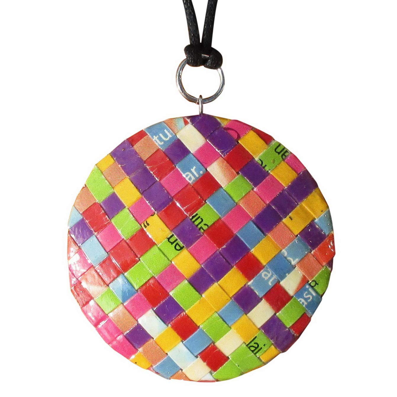 GenericNecklace in Round Shape Made from Magazine Paper - Organic gift gifts Eco friendly handmade art jewelry upcycled upcycle recycled anniversary birthday for my wife vegetarian vegan vegans prime