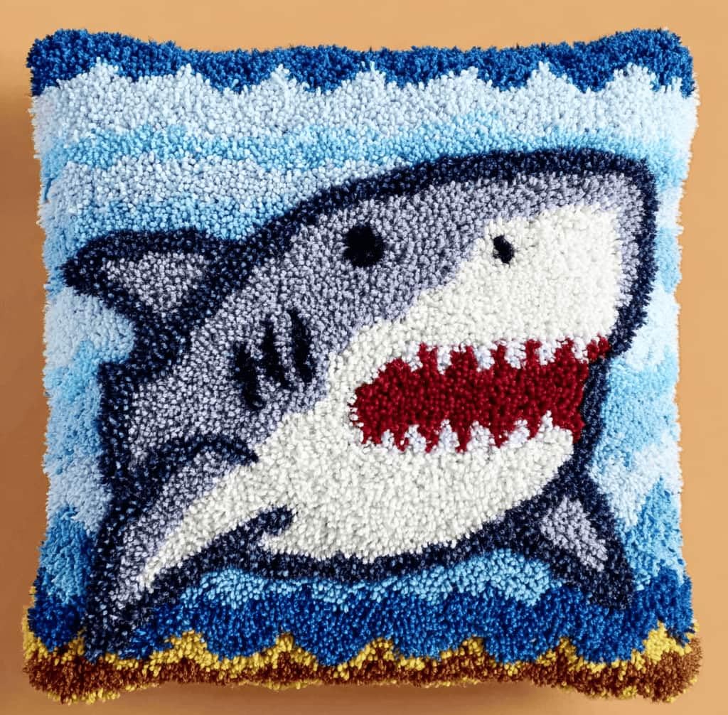 Kitquiver Latch Hook Kits Donkey for Adults,Shark DIY Latch Hook Cushion Kits and Latch Rug Kits Cross-Stitch Embroidery Cushion Cover for Home Sofa Decoration 17X17 in