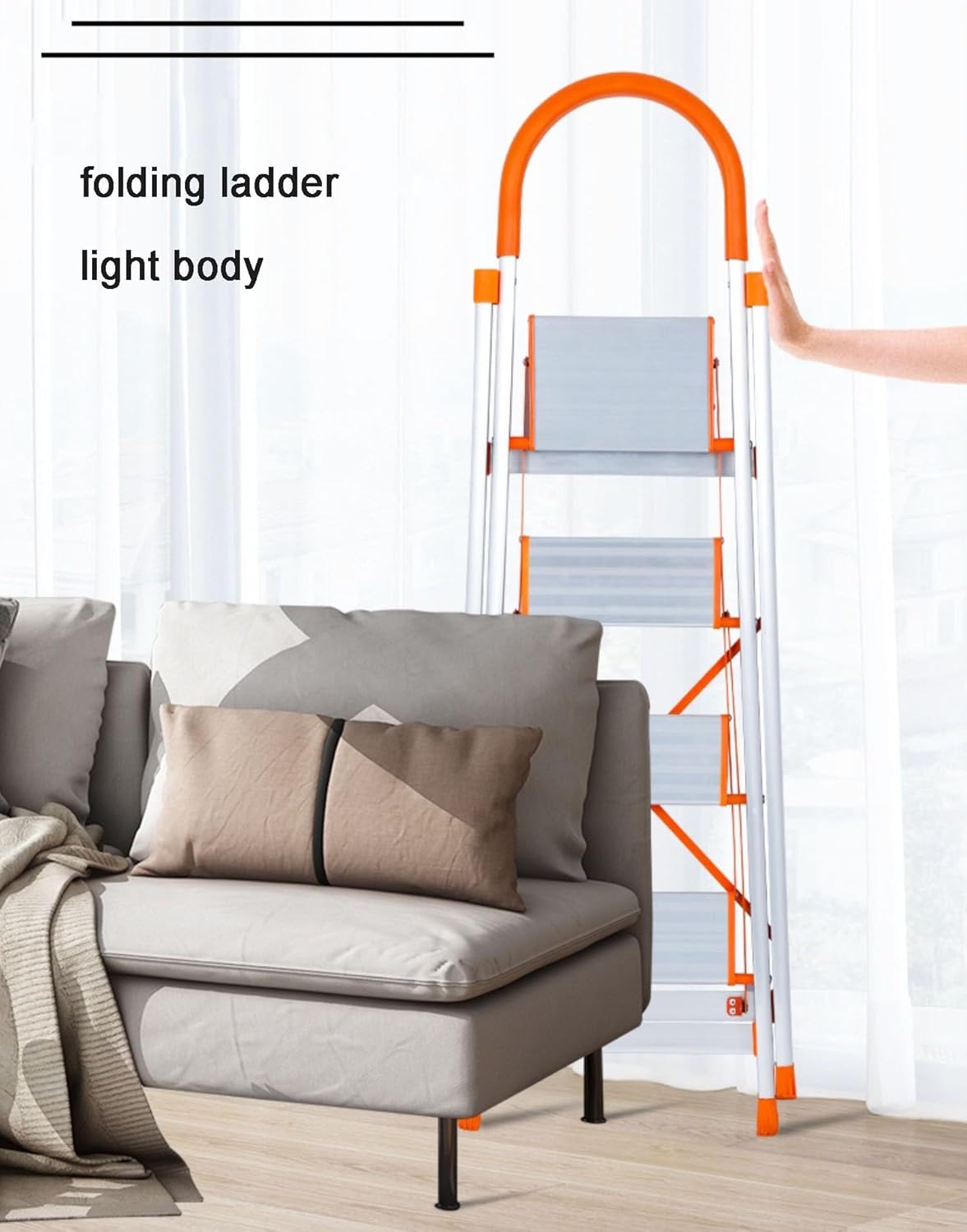 HYO&ZOY Step Ladders 6-Step Folding Step Stool Wide Anti-Slip Pedal Portable Step Stool Ladder Flower Stand Home Storage Rack Lightweight 330 lbs Load, Aluminum (Size : 3-Step)