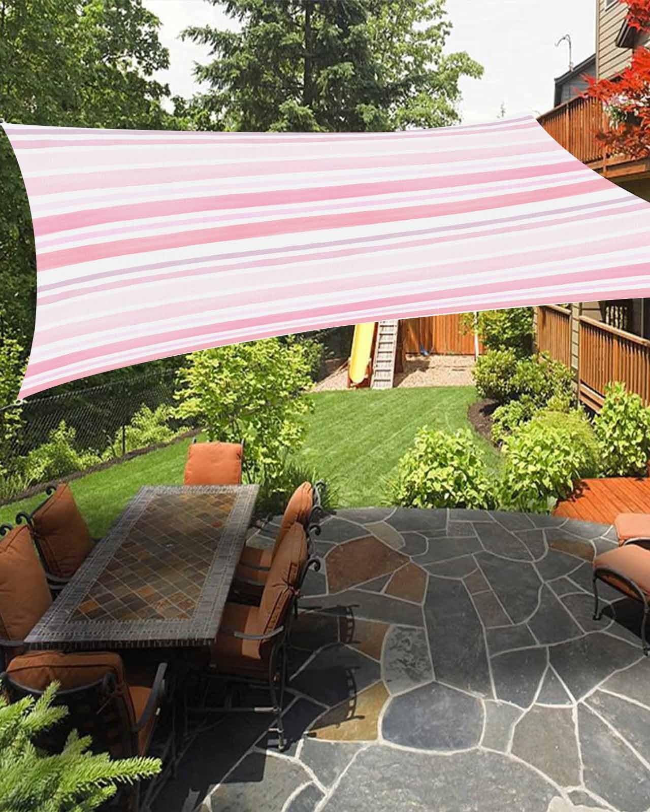 Boanket Sun Shade Sail 12' x 16', Pink Striped Sun Blocking Shades Privacy Outdoor Covering, Watercolor Pink Ombre Stripes Shade Cloth for Patio Deck Terrace Garden Lawns Beach Backyard