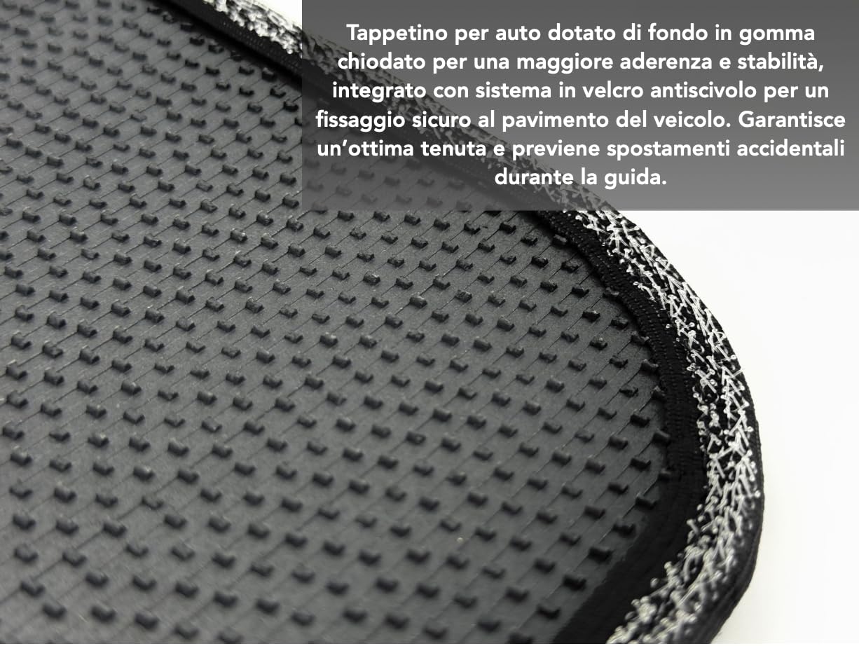 Tappetini Auto per fiat 500, tappetini fiat 500 City car dal 2007 ad oggi. (NERO 4 RICAMI BIANCHI)