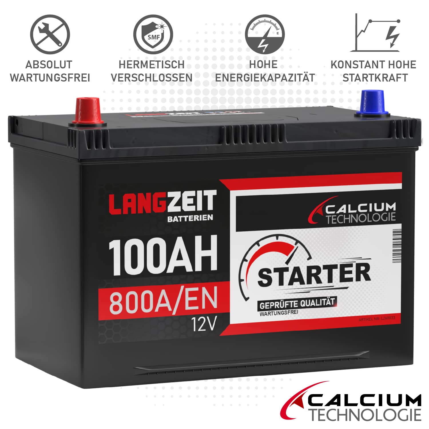 LANGZEIT ASIA Autobatterie 100Ah 12V Batterie Plus-Pol Links ersetzt 90Ah