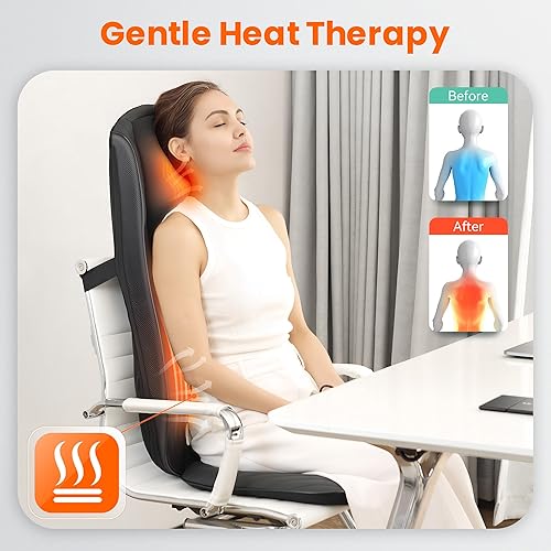 Miniatura 3 de Snailax Masajeador de espalda Shiatsu mejorado con calor, almohadilla para silla de masaje profundo con intensidad ajustable, cojín de asiento de