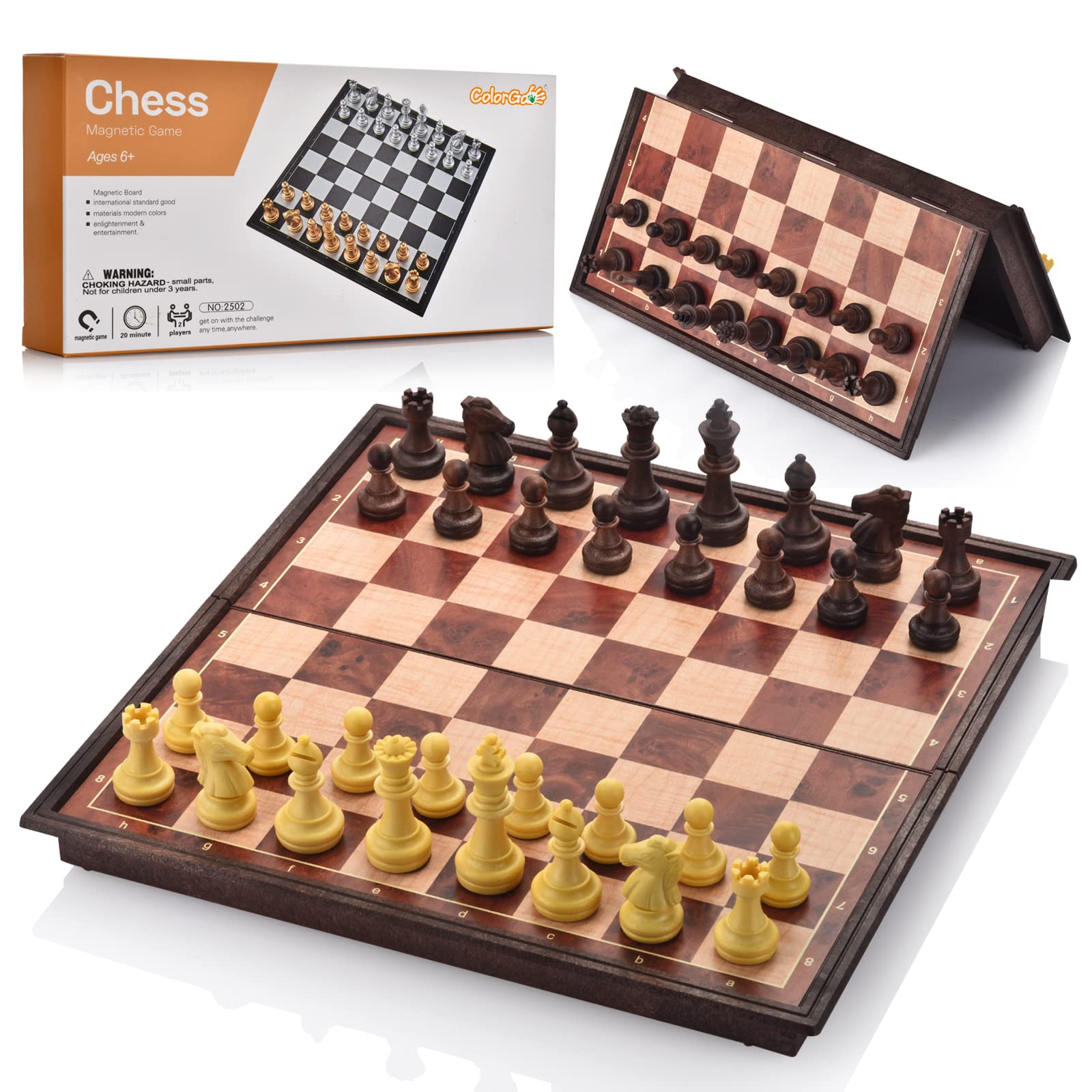 ColorGo Chess Set with Folding Magnetic Travel Games Board for Kids and Adults
