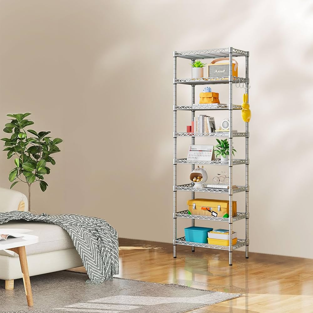 Amazon｜メタルラック 8段 可変棚 高さ調節可 幅59*奥行34*182cm