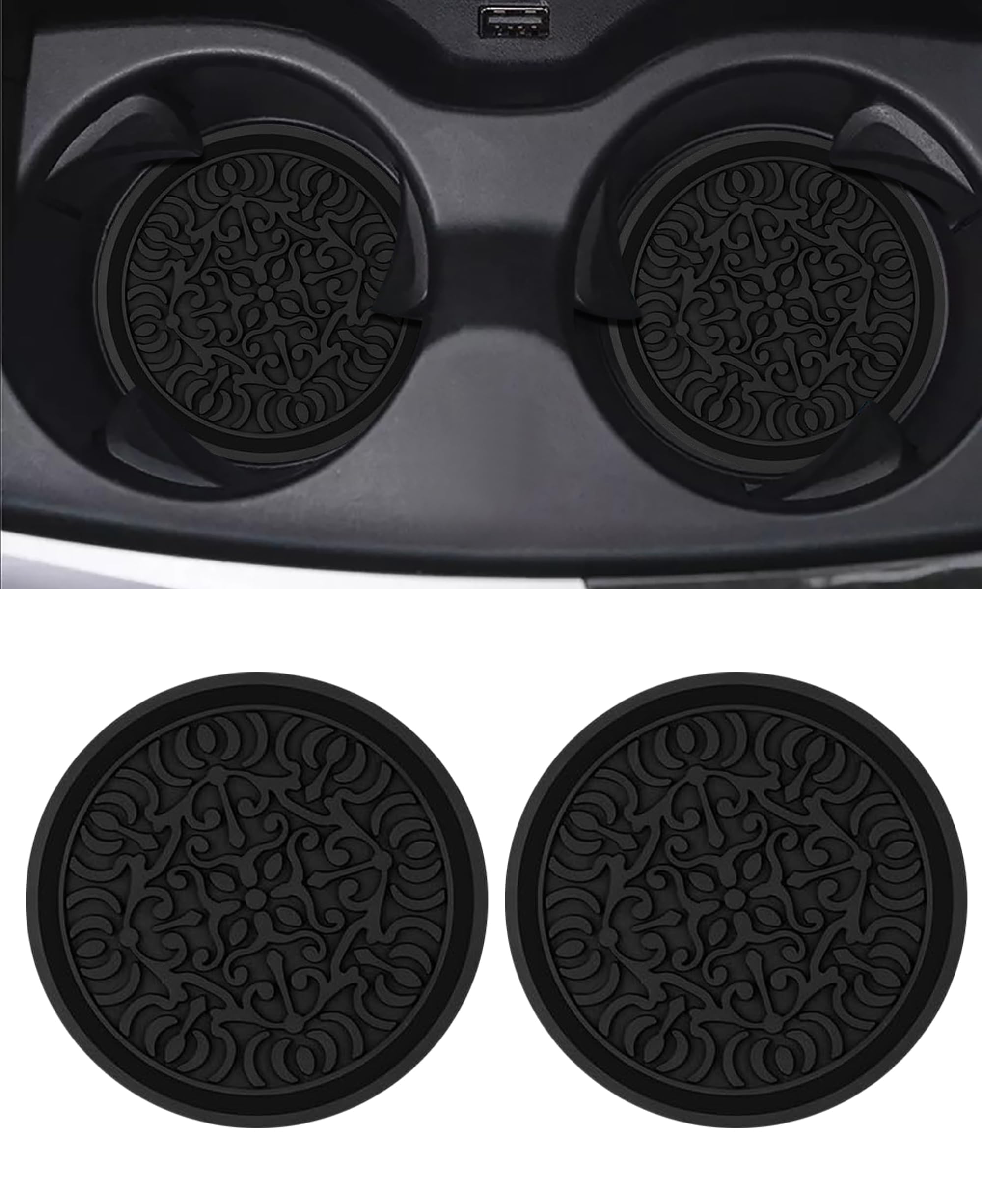 Tappetini Portabicchieri Auto JNNJ - 2 Pezzi In Silicione, Antiscivolo, Nero