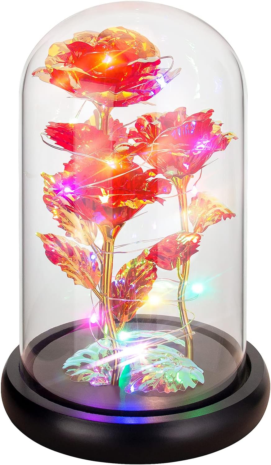 Mothers Day Rose Gift for Womens,Birthday Gifts for Mom, Colorful Red Artificial Flower Rose Gift,Light Up Rose Flower in Glass Dome,Unique Women Rose Flower Gifts Idea for Wife,Women,Anniversary