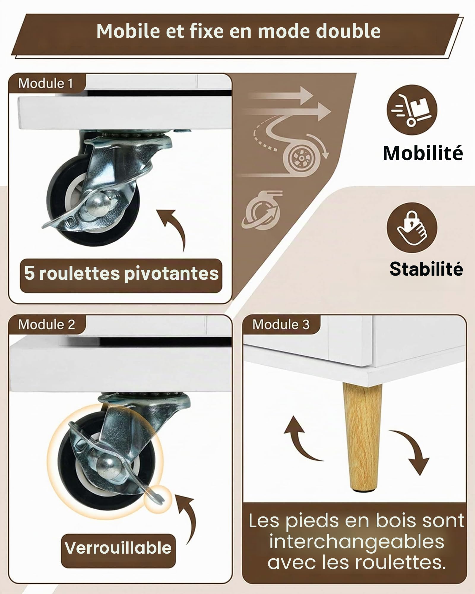 Îlot de Cuisine avec Prise et Plan de Travail Pliable Meuble Cuisine avec roulettes Buffet Cuisine avec Rangement 2 tiroirs et 2 Portes Blanc/chêne 120 x 74 x 94,5 cm