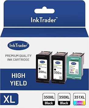 Ink Trader 350XL Black Twin Pack & 351XL Colour High Yield Remanufactured Ink Cartridges For Use With HP Printers