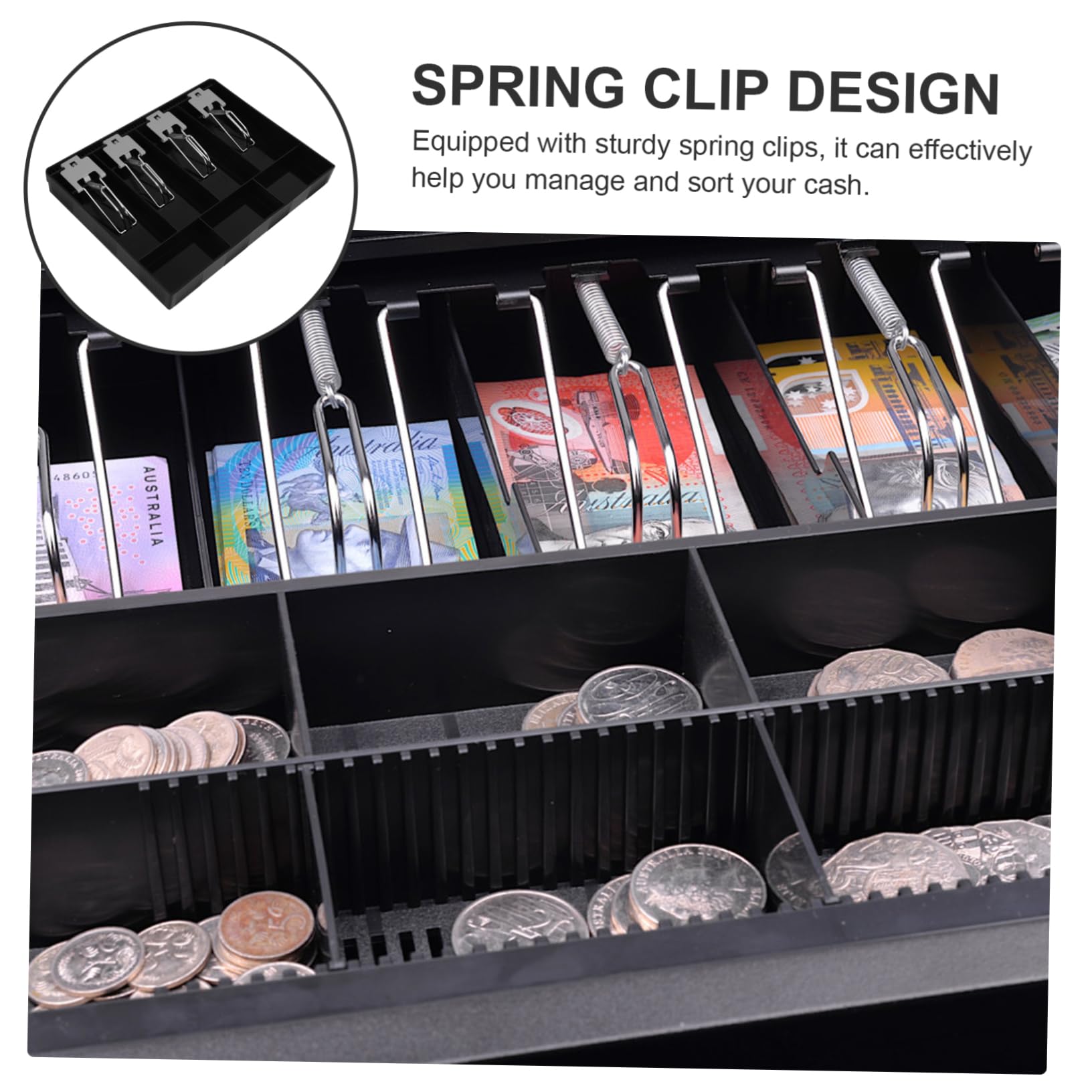 SHINEOFI Plateau de Caisse Enregistreuse Multi Compartiments avec Clips Métalliques Tiroir de Portable pour Magasins Restaurants et Supermarchés