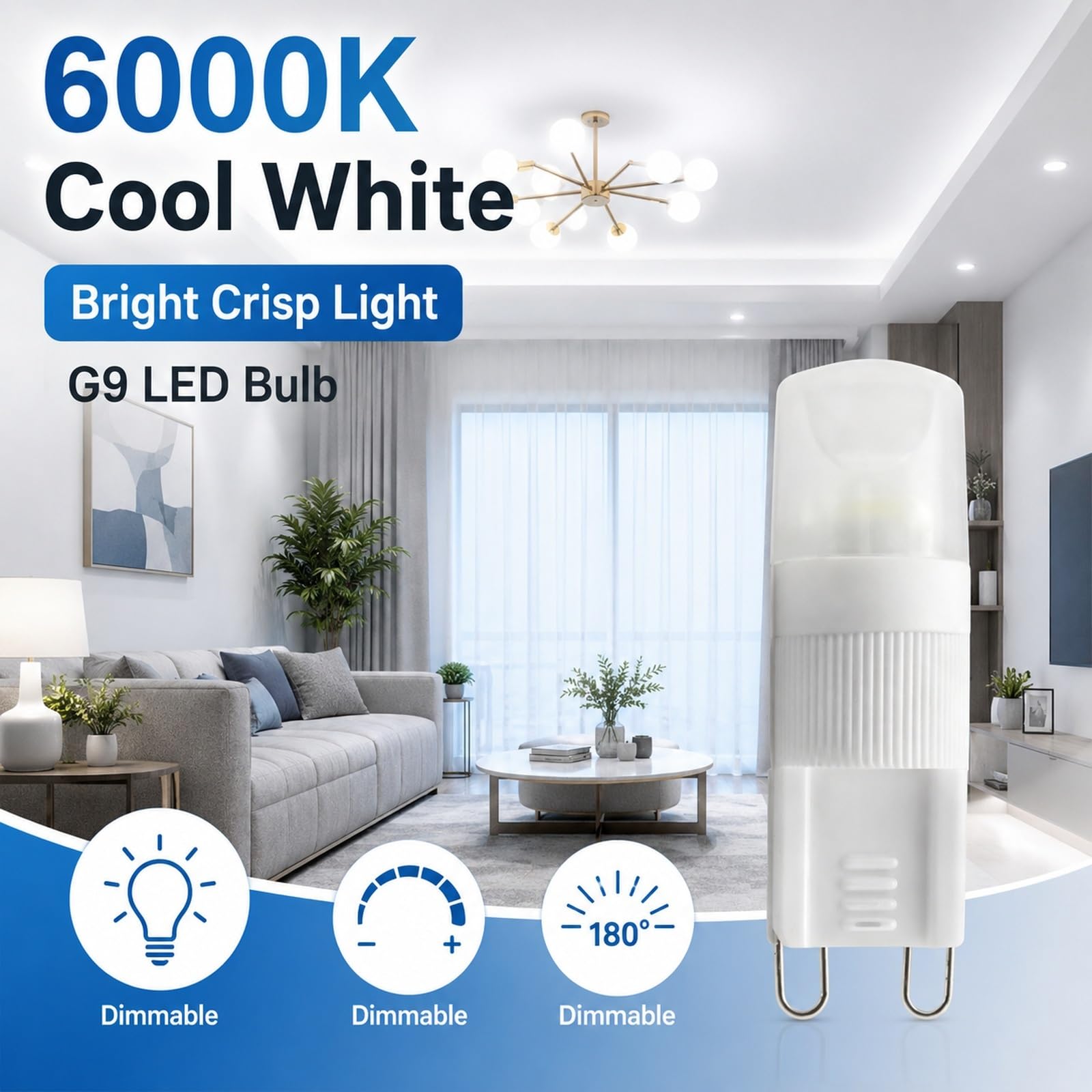 Bombillas LED G9 Regulables, 2W Equivalente 12W Halógena, Luz Fría 6000K, Ra≥80, Ahorro Energético, Larga Vida Útil, Candelabro Pasillo Iluminación Interior