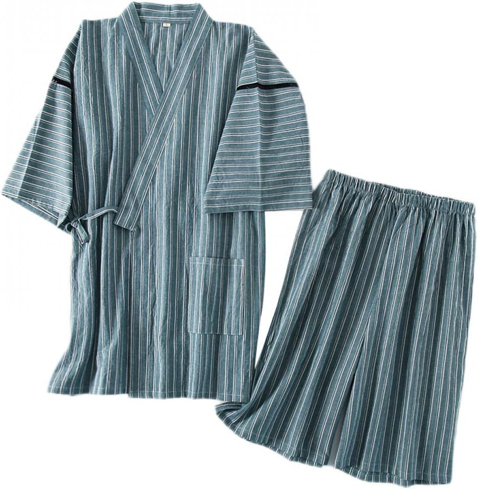 甚平 メンズ 上下セット 男性用 紳士 浴衣 セット じんべい ルームウェア 和風 軽量 涼しい パジャマ 部屋着 作務衣 ポケット付き 前開き 五分袖 通気性 吸汗 吸湿 綿 父の日 贈り物 グリーン L 人気絶頂