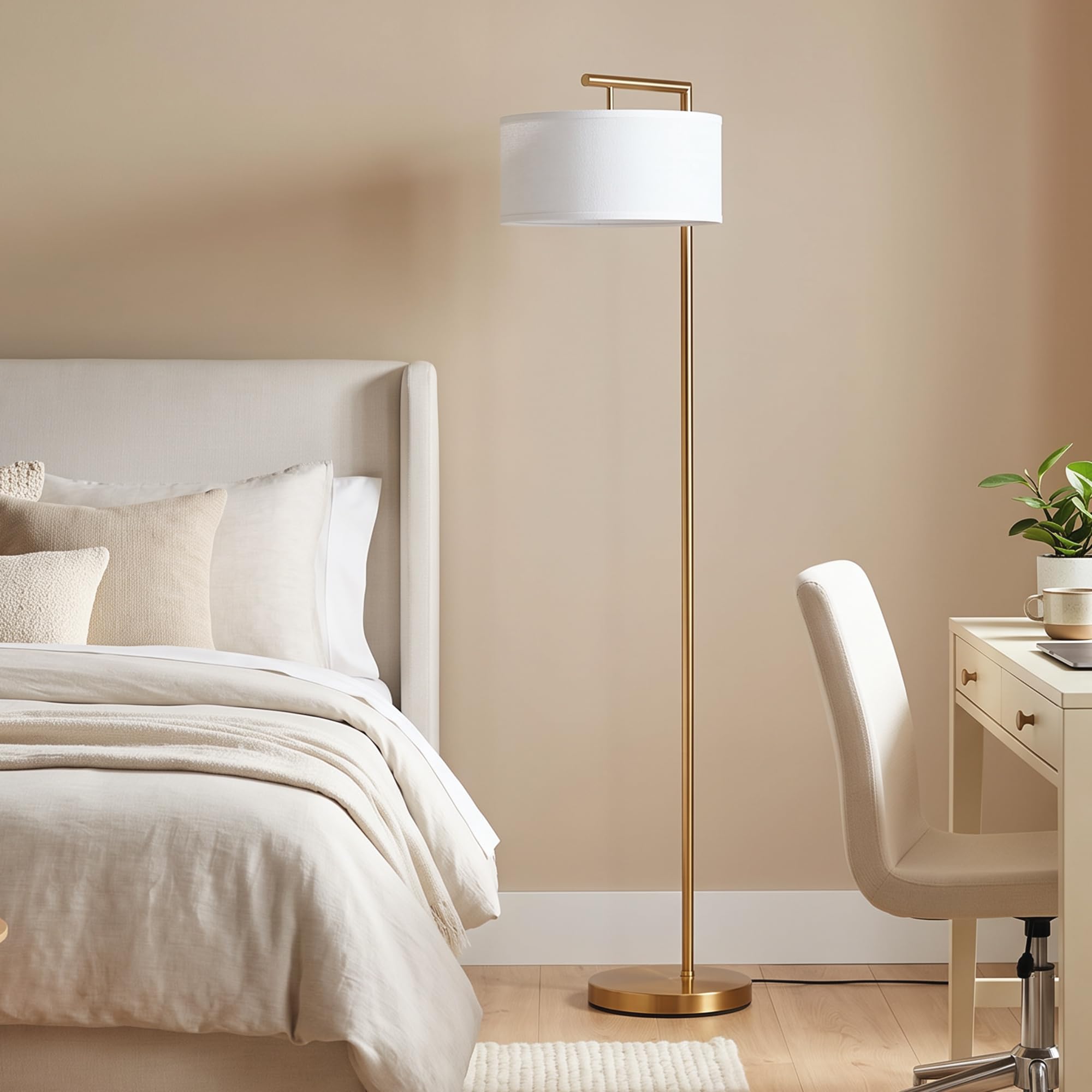 HOMCOM Lampadaire Lampe à Pied Base Ronde Stable 47x37x153 cm Or et Blanc