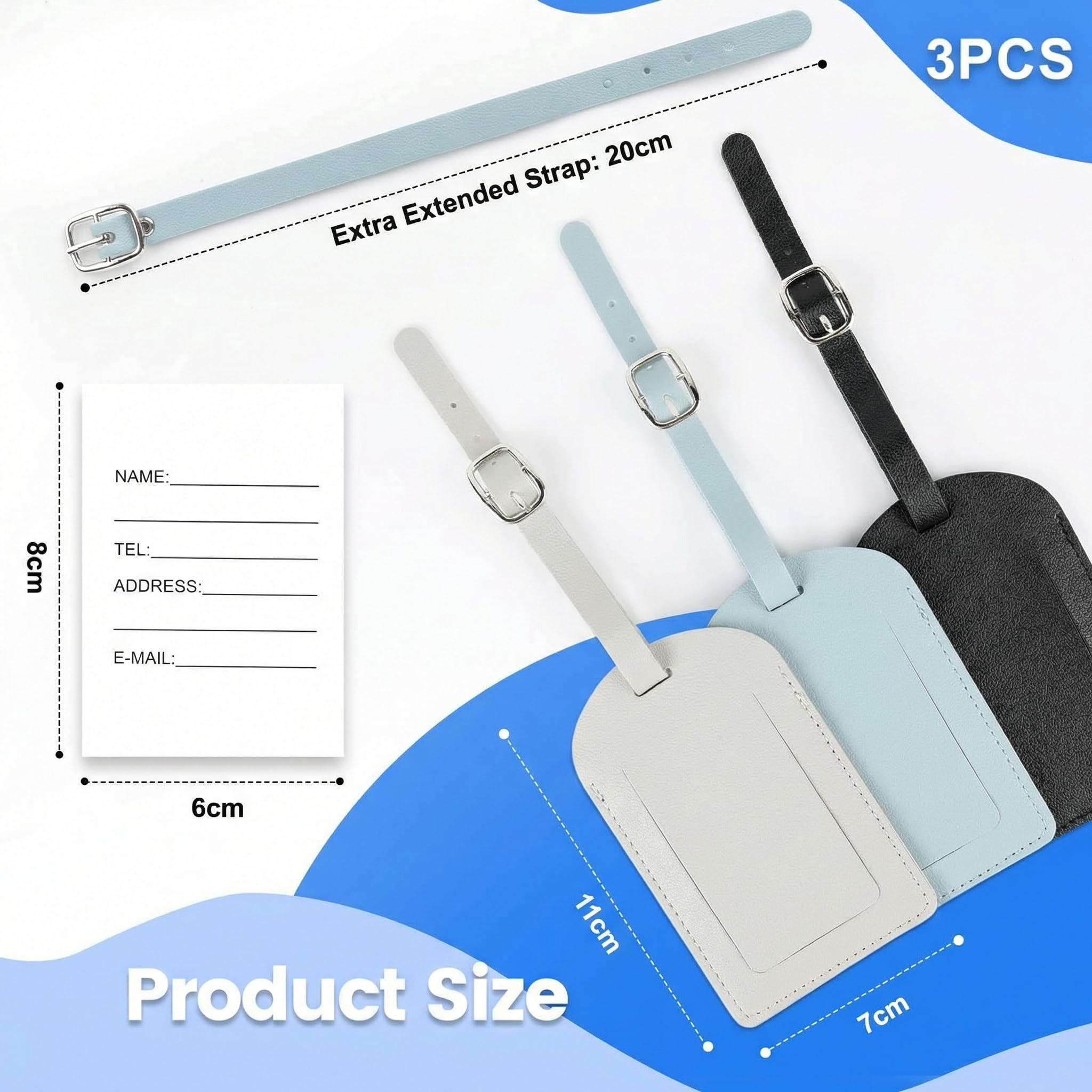 Image secondaire de Set de 3 Étiquettes de Bagages en Cuir PU - AiQInu