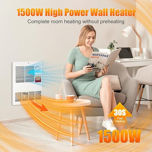 Miniatura 5 de 9815WH Calentador eléctrico de pared de gran capacidad con termostato para dormitorio, baño, salas de estar, etc., calentador de pared 1500 vatios,