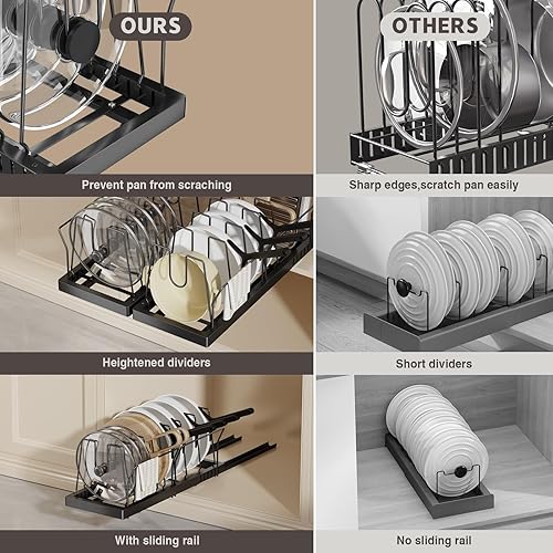 Miniatura 4 de Organizador de ollas y sartenes debajo del gabinete, organizador de tapa extraíble extensible de 22 pulgadas de profundidad y almacenamiento con 10