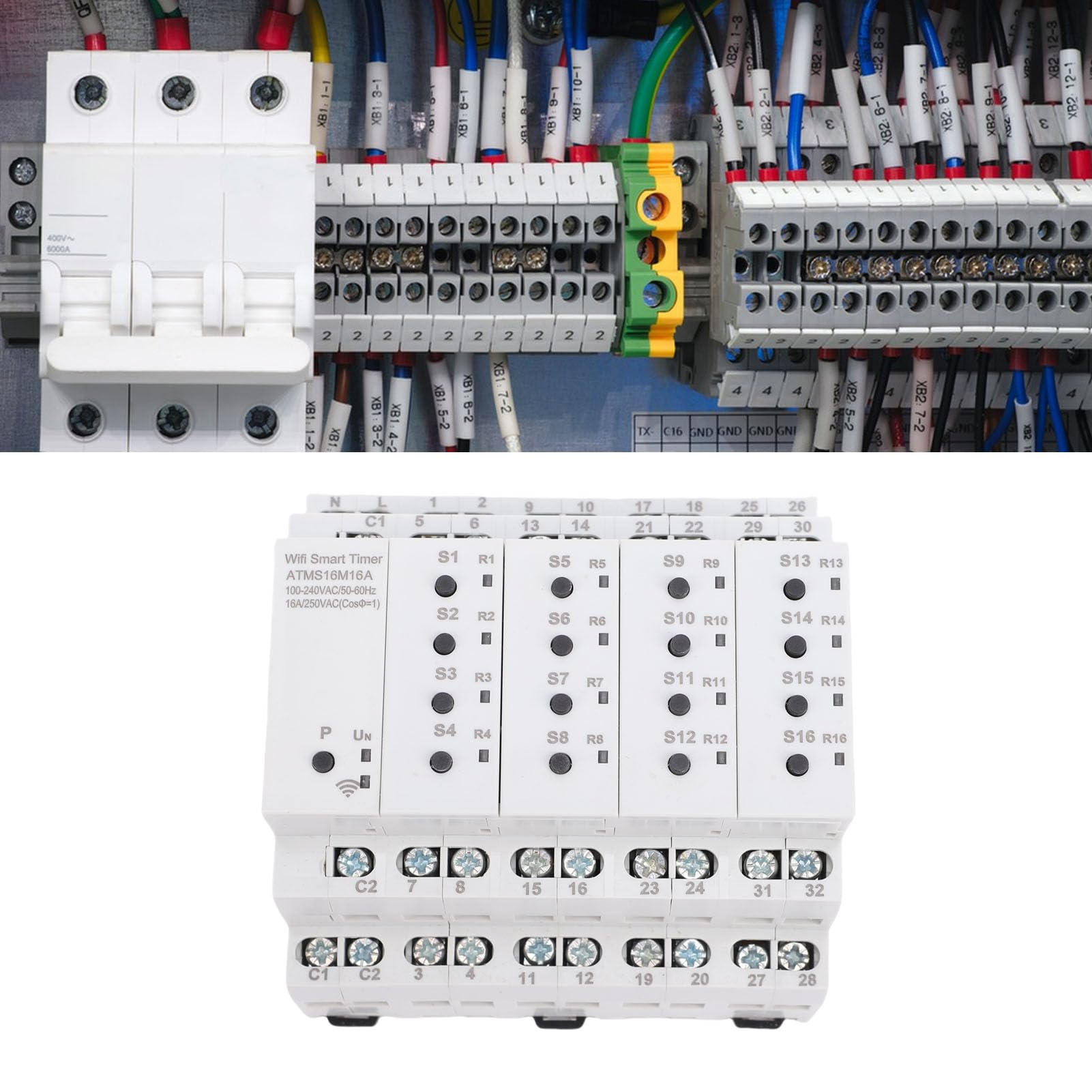 Fafeicy Interruptor Inteligente WiFi, Interruptor Temporizador Inteligente de 16 Canales 16A con Interruptores Externos, Control de Voz a Través de la Aplicación Móvil para Asistente