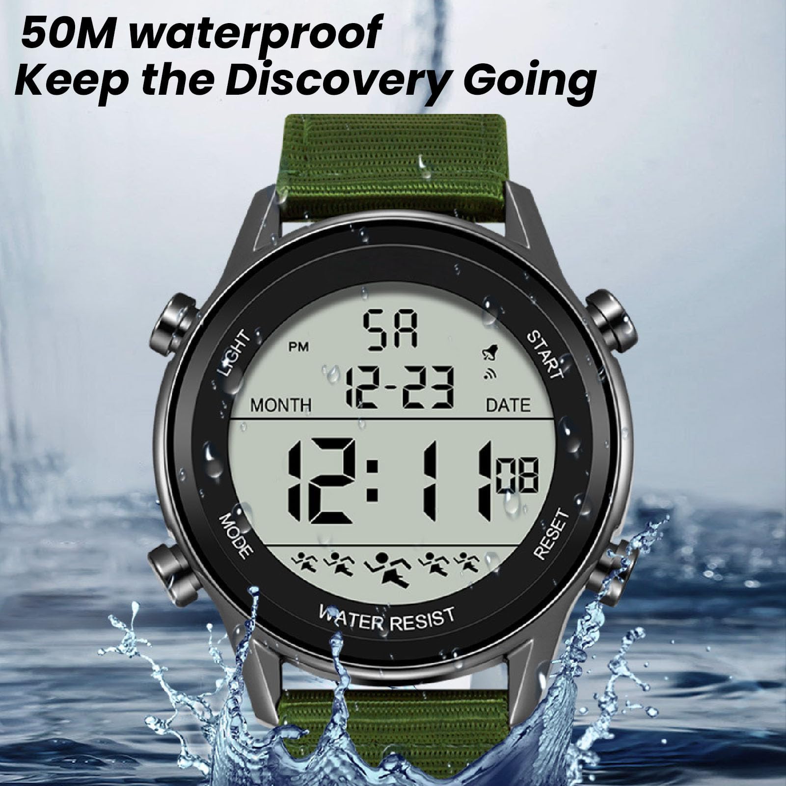 Orologio Sportivo Digitale da Uomo, Orologi Sportivi Elettronici con Cinturino in Nylon Intelligente per Esterni (OD Verde)