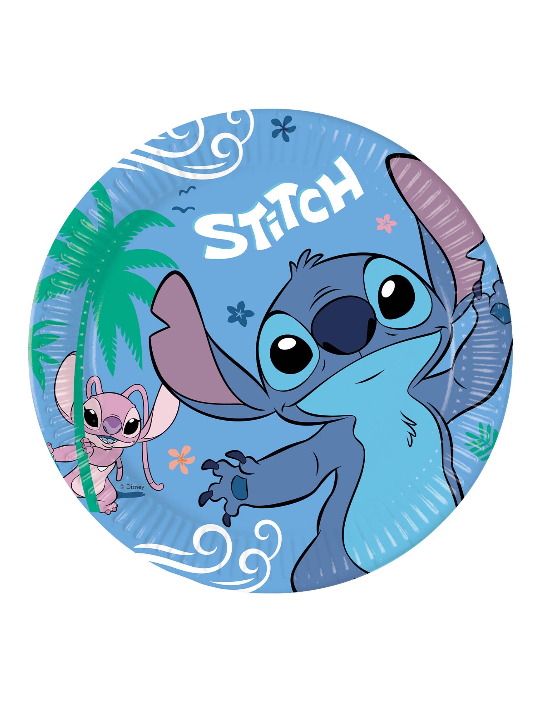 Procos Stitch 23 cm Paper Plates, Pack of 8, Disposable, Licensed Character, Blue, Round, Birthday, Theme Party