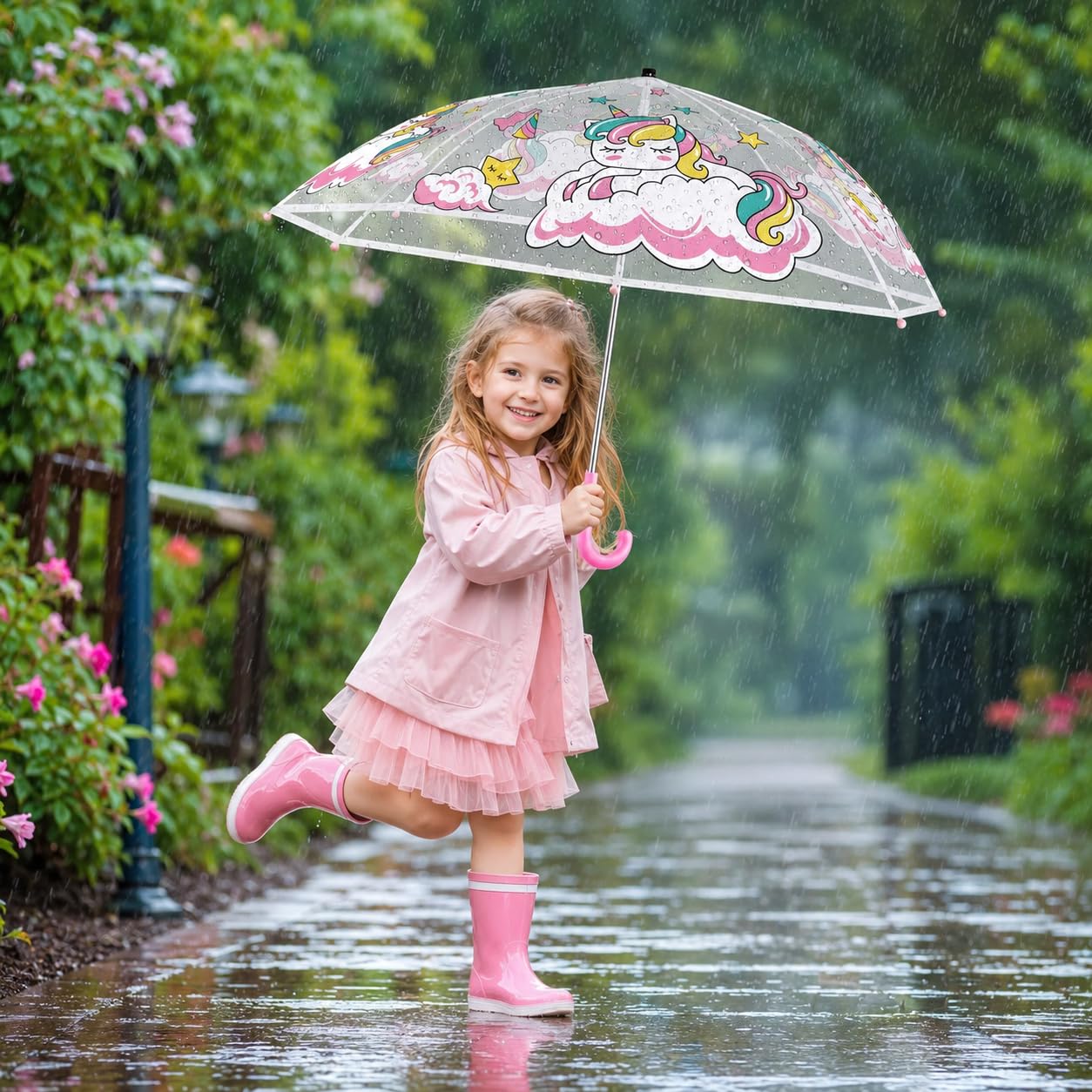 EAONE Kids Umbrella, Transparent Clear Stick Umbrellas Windproof