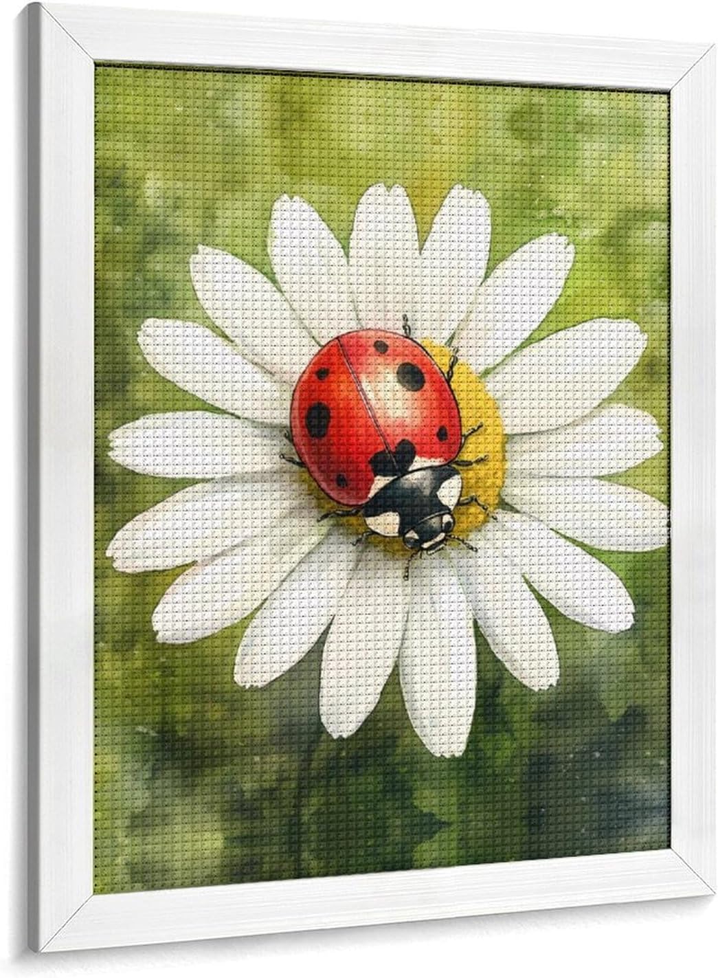Daisy Ladybugs Watercolors Diamond 5D Painting Kits with Frame DIY Full Round Drill Gem Art Crafts for Home Wall Decor 16 X 20in White Wood 40 * 50cm