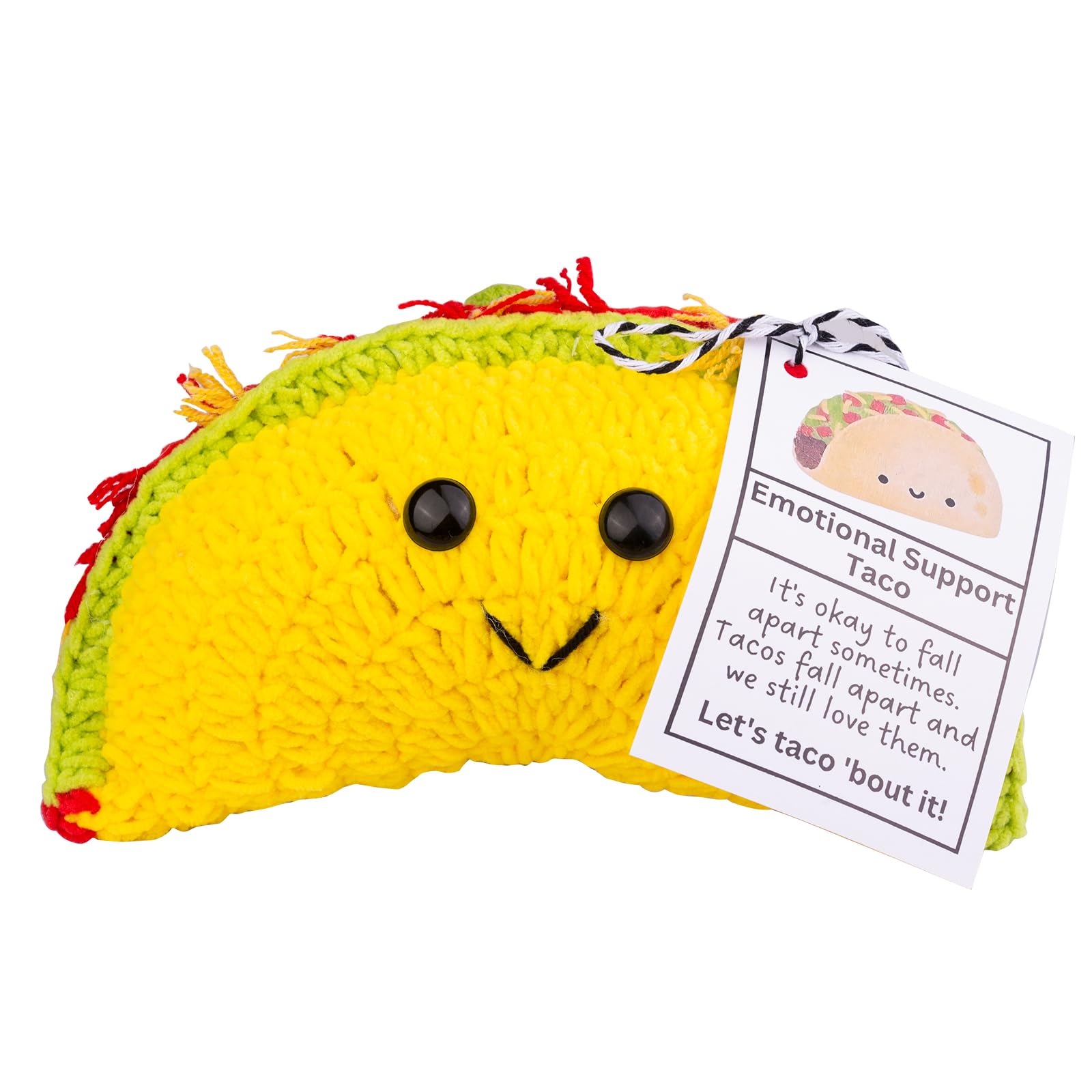 CoFuBcad Handmade Emotional Support Taco Gift, Cute Knitted Taco Doll with Front Card and Wooden Base.Birthday Gift Car Decoration Room Office