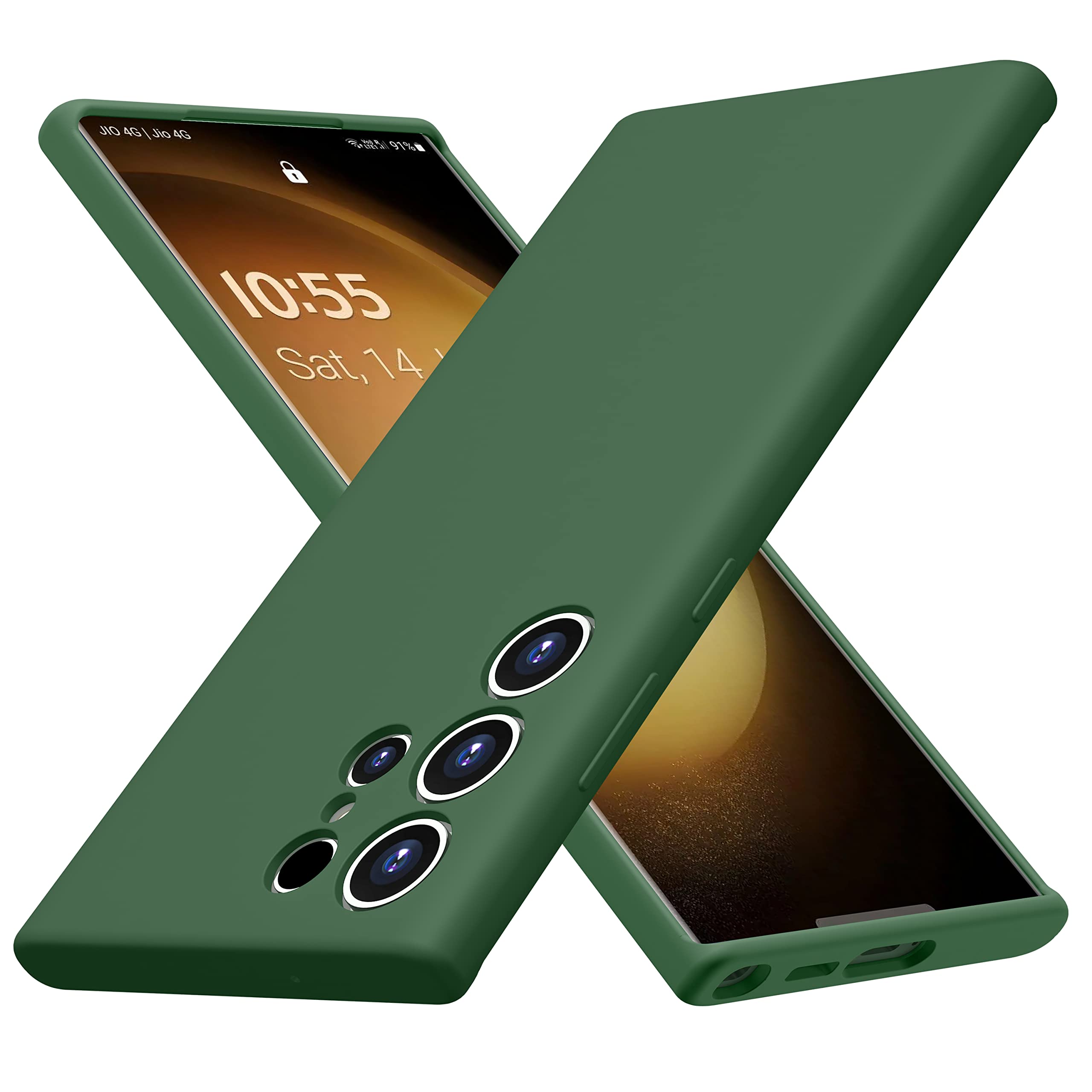 CellEver Soft Silicone Case for Samsung Galaxy S23 Ultra, Slim Fit [Camera & Drop Protection] Shockproof Phone Cover with [Soft Microfiber Lining] 6.8 Inch (Forest Green)
