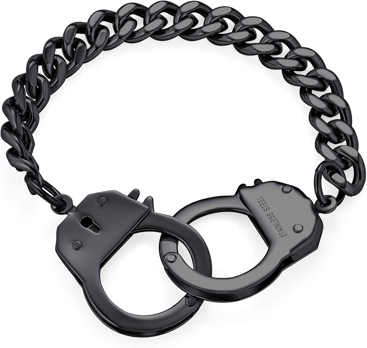 Pulsera llamativa de esposas con cadena cubana de acero inoxidable IP negro