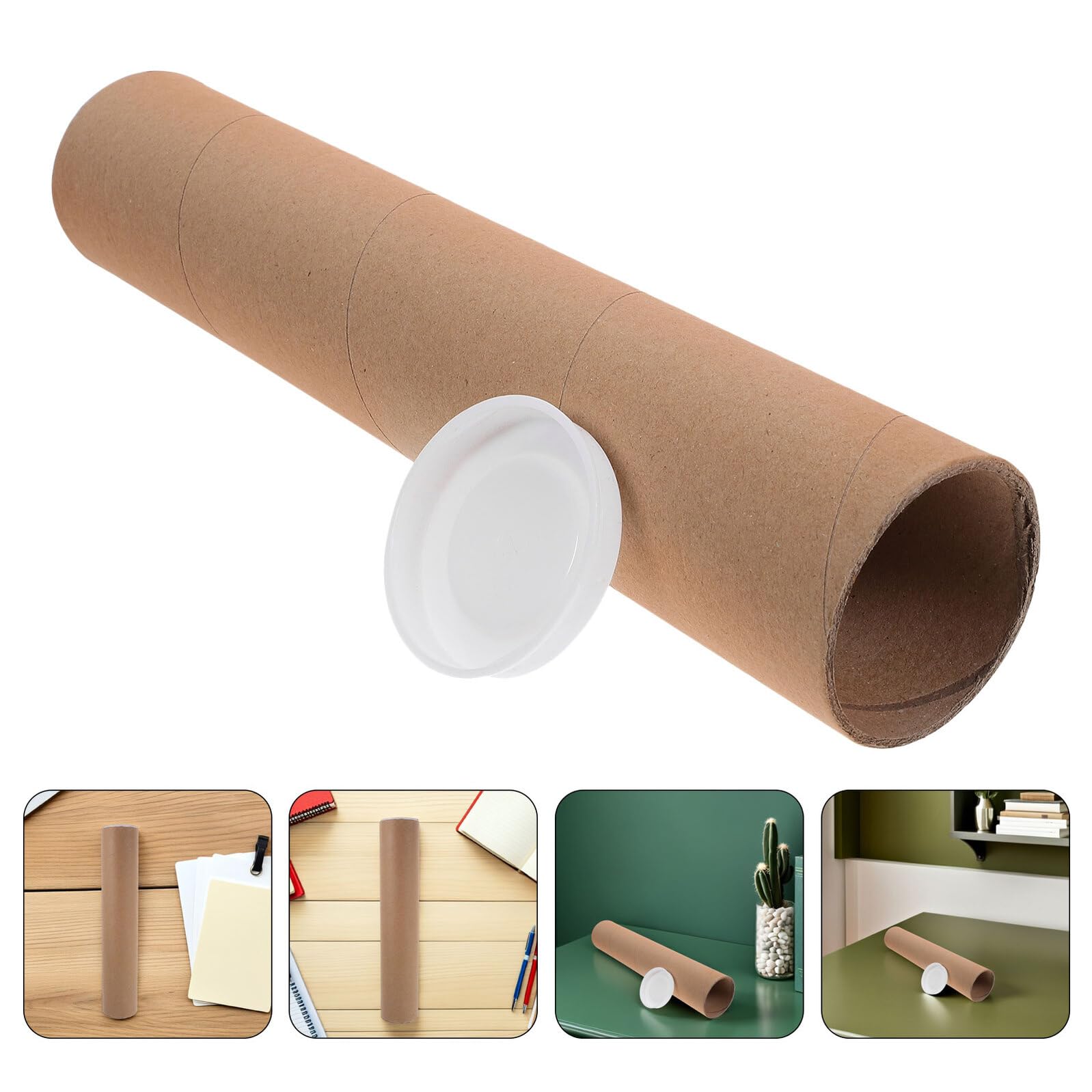 ifundom 4 Tubi Postali in Carta Kraft Tappi Plastica, Tubo Porta-poster Rotondo 33x6,5 Cm, Contenitore per Spedizione e Stoccaggio Documenti, Portaoggetti per Artigianato e Uso Ufficio