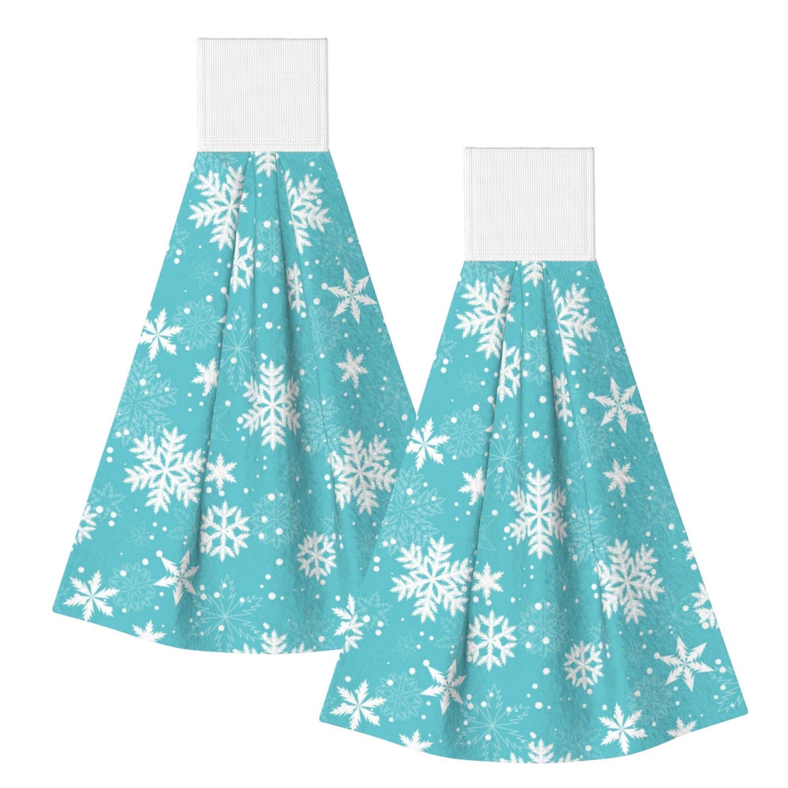 DOPKLNA White Snowflakes, 2 Pcs Hanging Coral Fiber Hand Towels for Bathroom, Absorbent Kitchen Towels
