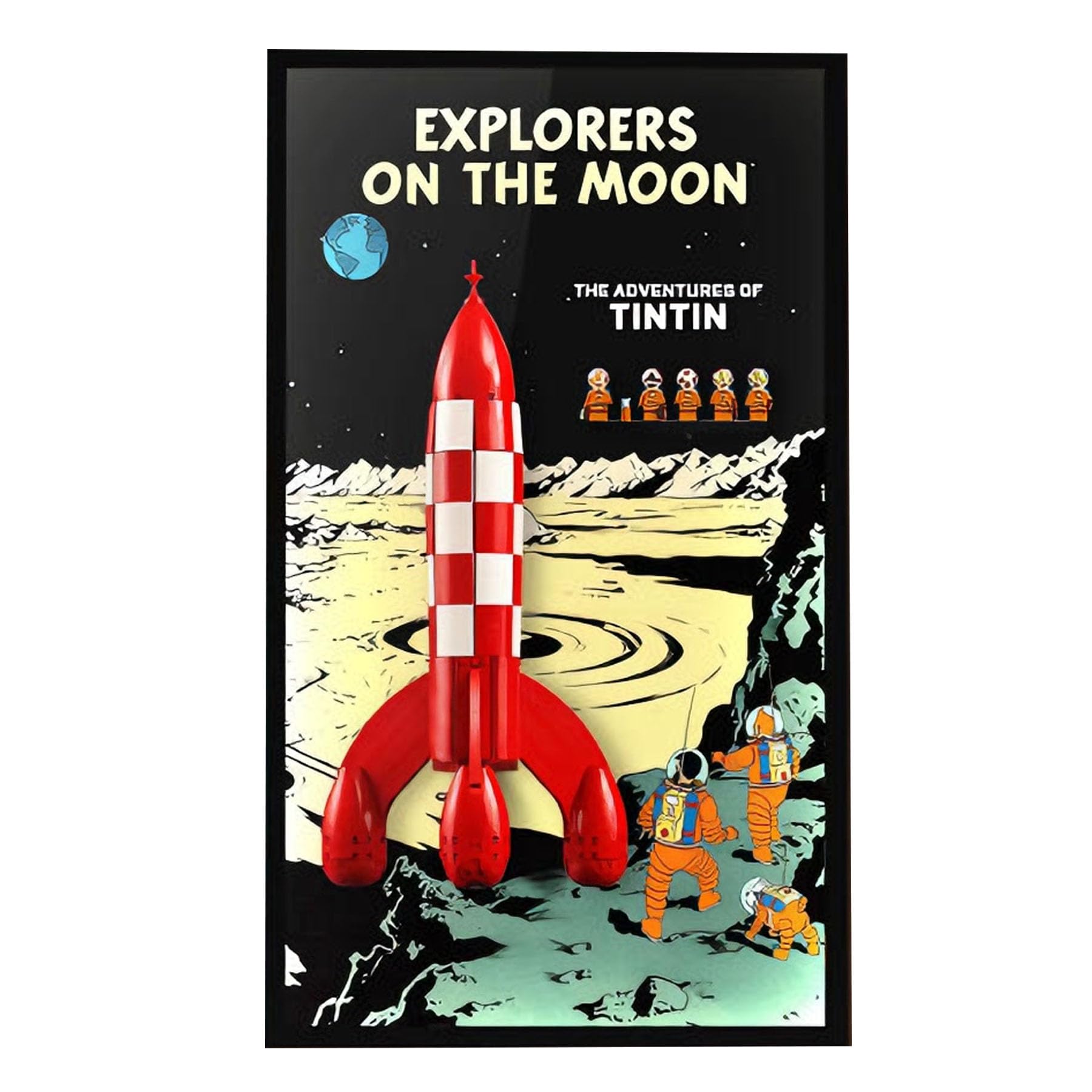 Acrylic Display Case for Lego 21367 Tintin Lunar Rocket, Display Wall Panels, Wall Mounted Photo Frames, backdrops, Compatible with 21367 (Model not Included) (Lighting Style)