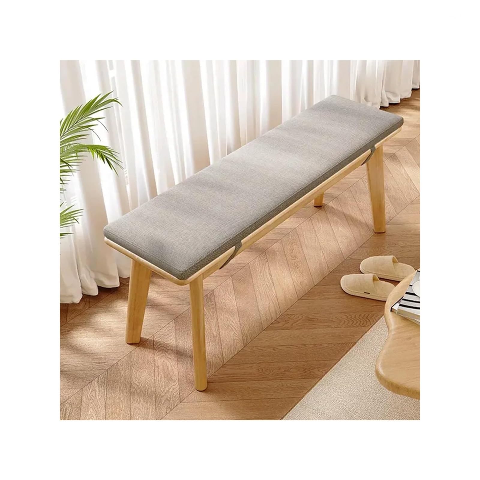 Banc en bois chêne massif 140 cm banquette de salle à manger avec coussins