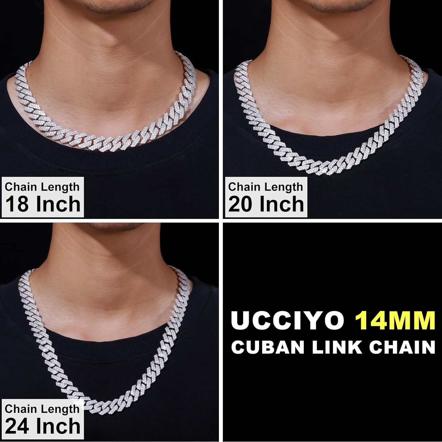 Iced Out Cuban Link Chain for Men18k Gold Plated Miami Cuban Necklace 5A+ Zicron 14MM Silver Iced Out Chain 20 Inch Bling Luxury Hip Hop Jewelry For Women Men - Image 6