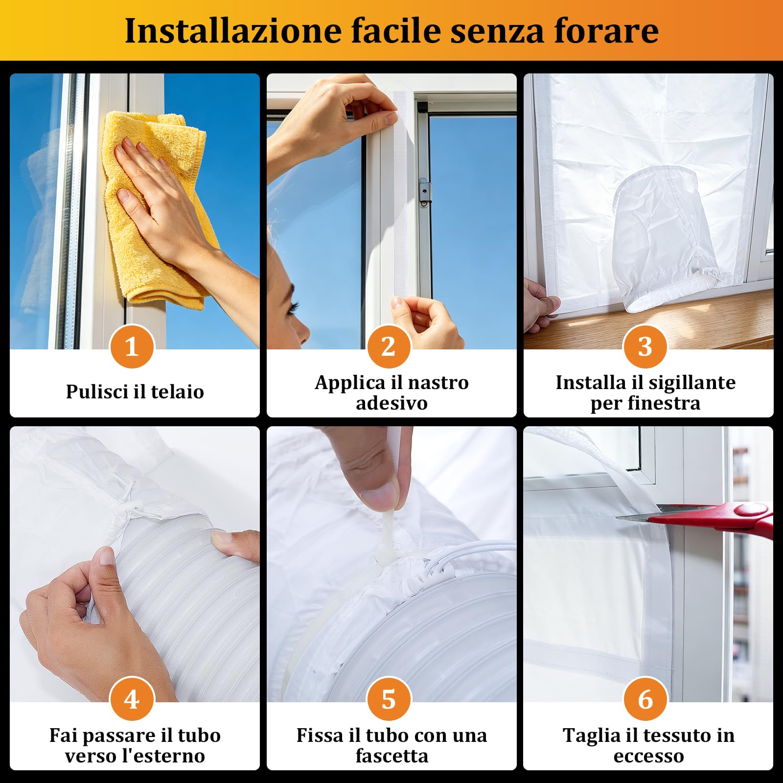 HOOMEE Guarnizione Universale per Finestre Scorrevoli Orizzontali e Verticali per Installazione Condizionatore Portatile – Regolabile da 35x102 Fino a Max 35x152 cm – Facile da Installare