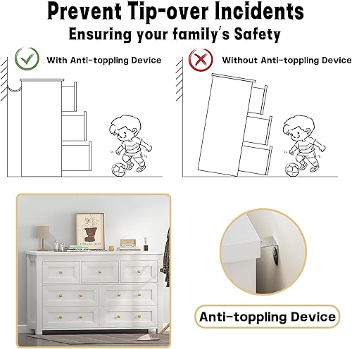 Miniatura 5 de Boonatu Cómoda blanca para dormitorio con 7 cajones, cómoda blanca, cómoda rústica de madera con asas de metal, cómoda moderna para dormitorio con