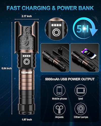 Miniatura 4 de Linternas LED recargables de alto lúmenes, 4000 lúmenes, linterna táctica súper brillante con lente de encendido, 6 modos de luz impermeable