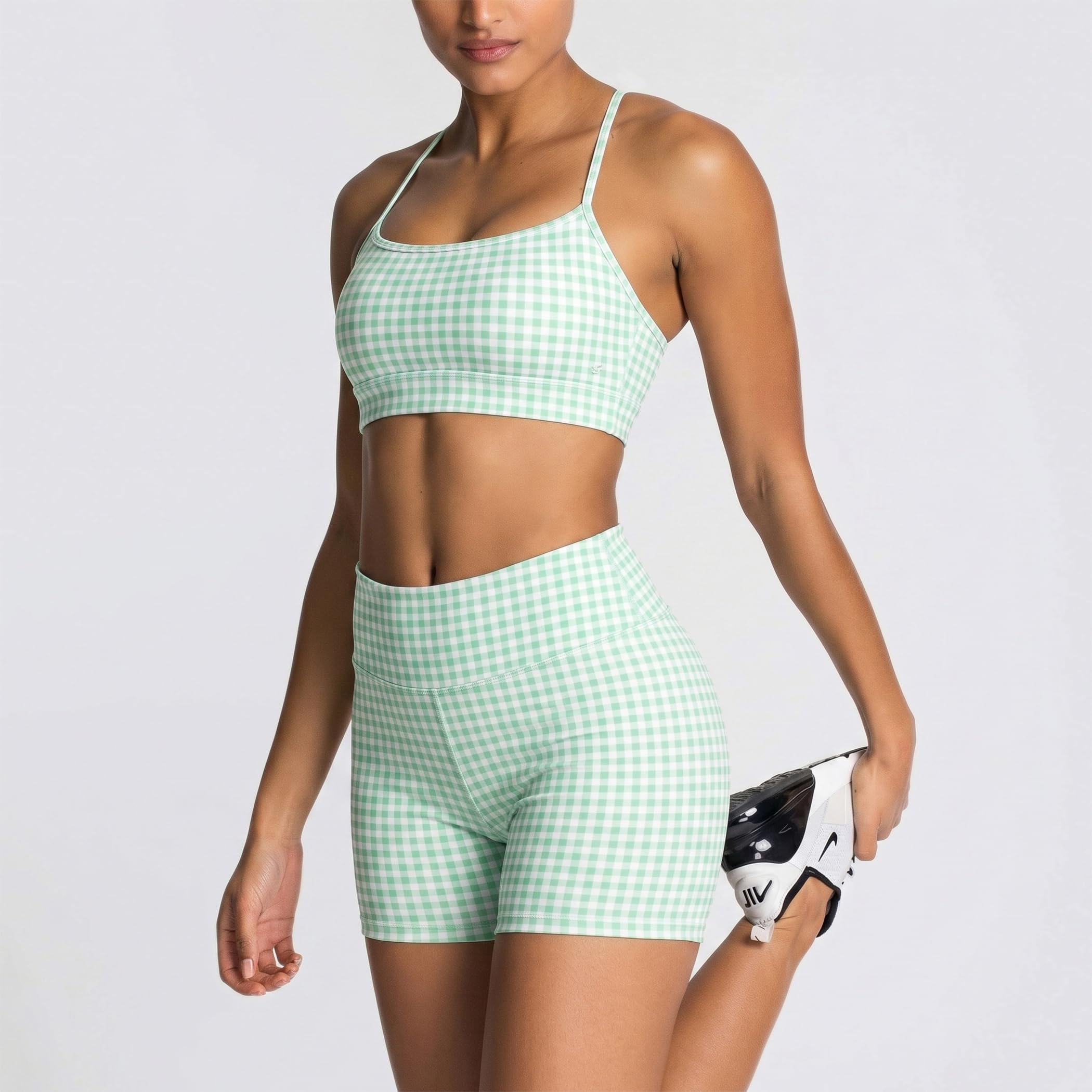 2-teiliges Workout-Set für Damen, Yoga, Pilates, Outfits, Fitnessstudio, passende Sets, Gingham-Muster, Small