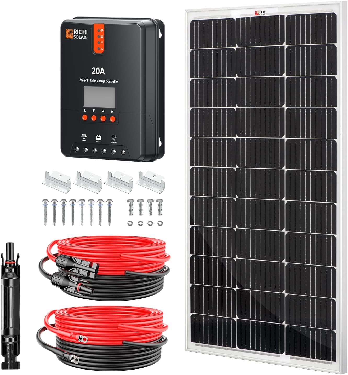 RICH SOLAR 400 Watt Solar Kit Contains 2 high Efficiency 200W Monocrystalline Panels with 9 busbars and 40A MPPT Controller