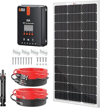 RICH SOLAR 100 Watt Solar Kit Contains High Efficiency 100W Monocrystalline Panel with 9 busbars and 20A MPPT Controller