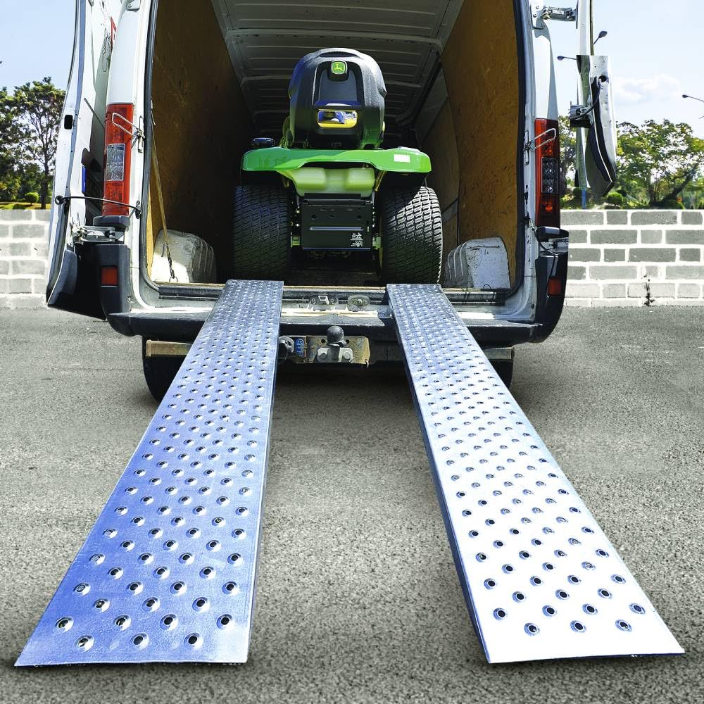 Lote de 2 Rampas de Carga de Acero 1,60 m - Rampas Antideslizantes Galvanizadas 400 kg para Moto, Tractor Cortacésped, Remolque o Plataforma de Transporte