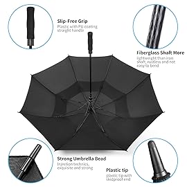 MRTLLOA Automatic Open Golf Umbrella, Extra-Large Oversized Double Canopy Vented Windproof Waterproof Stick Rain Golf Umbrellas for Men and Women(Navy Blue/62 inch)